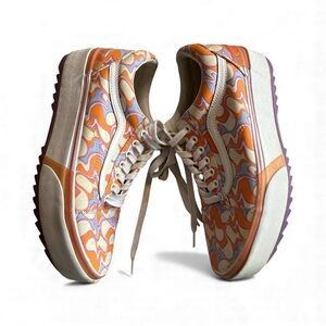 Vans Women's Swirl Pattern Sneakers - Orange, Cream, and Purple